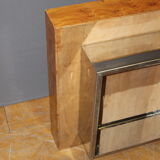 Table basse carré en frêne et inox vers 1970