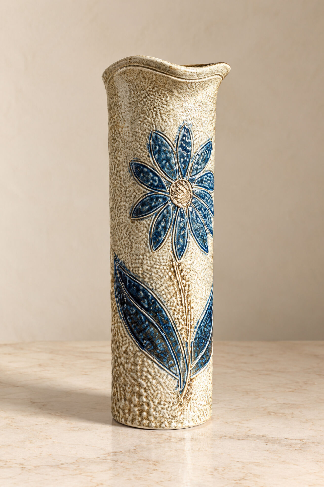 Large vintage ceramic vase – blue floral decoration