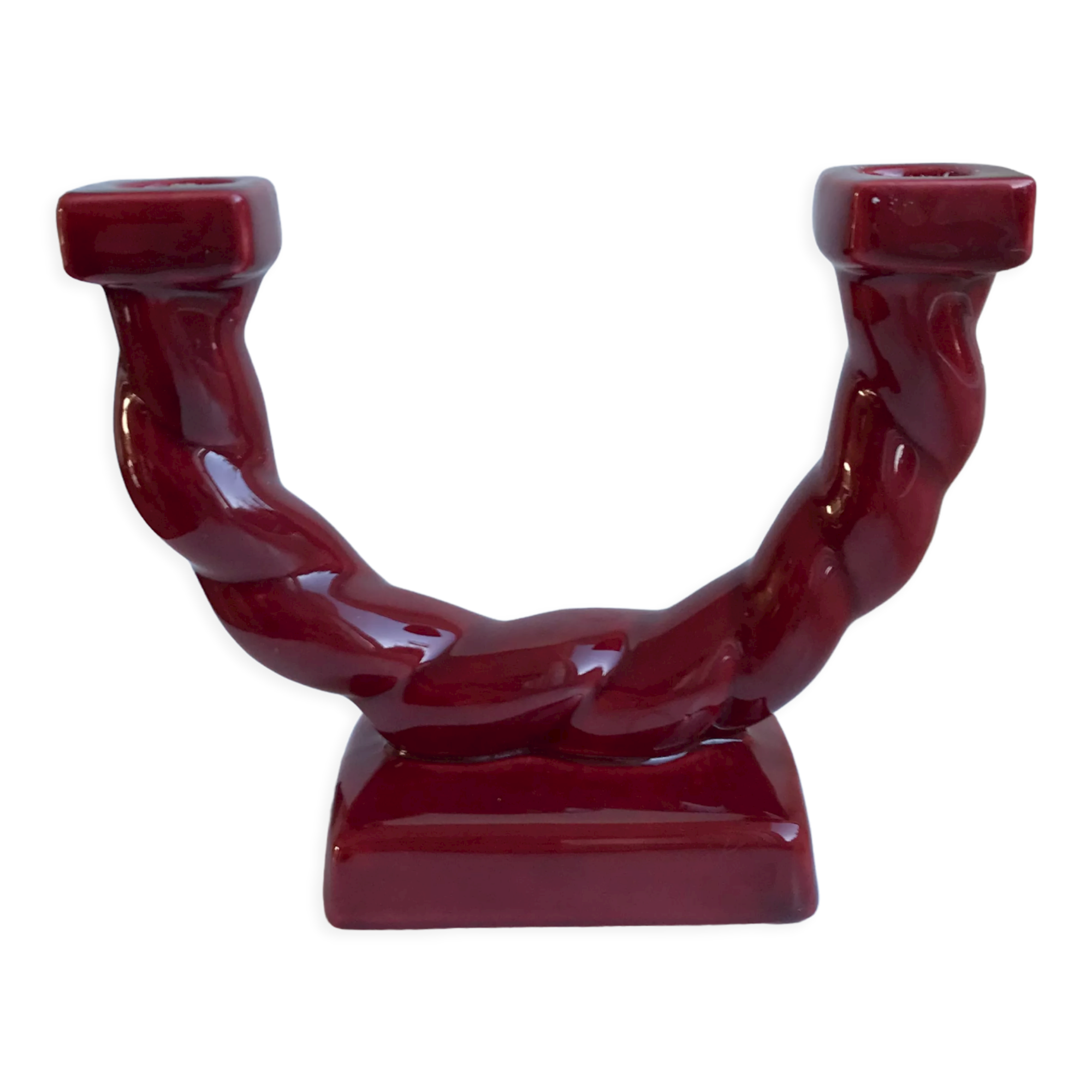 Bougeoir en céramique rouge bordeaux art déco années 30-40