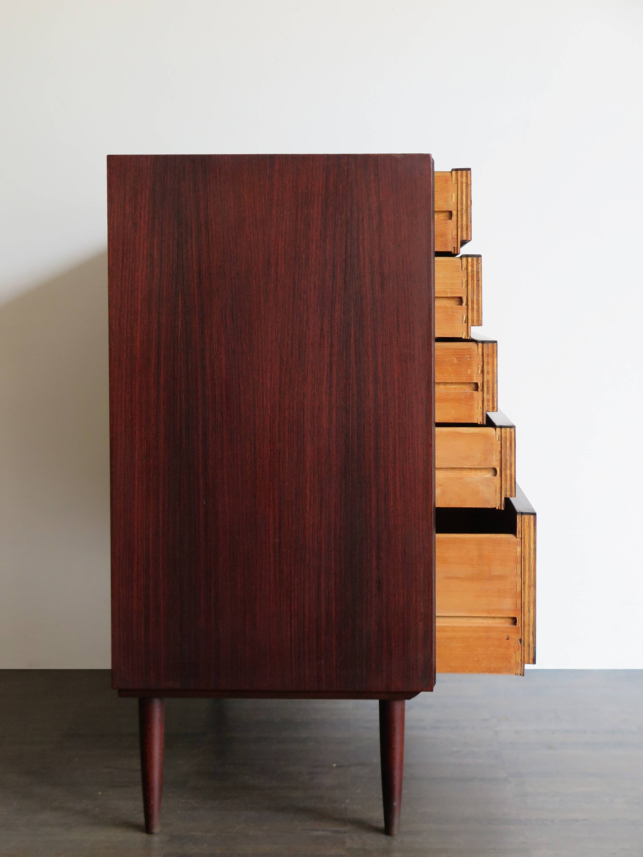 Scandinavian midcentury darkwood chest of drawers 1950s