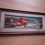 Oil on panel, still life with fish