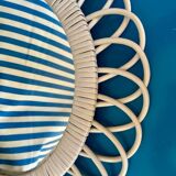 Miroir en rotin blanc année 60/70