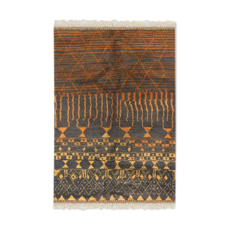 Berber carpet in copper black wool 230 x 160