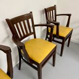 Lot de 8 anciennes chaises fauteuils de bistrot en bois et simili jaune 80’