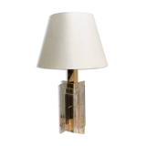 Large glamorous 1970s brass & lucite architectural table lamp