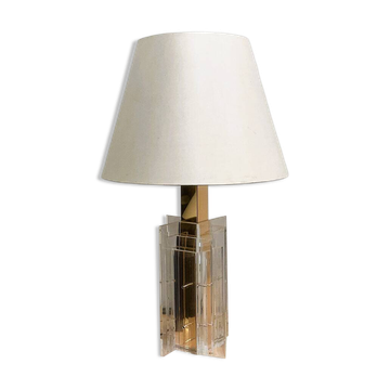 Large glamorous 1970s brass & lucite architectural table lamp