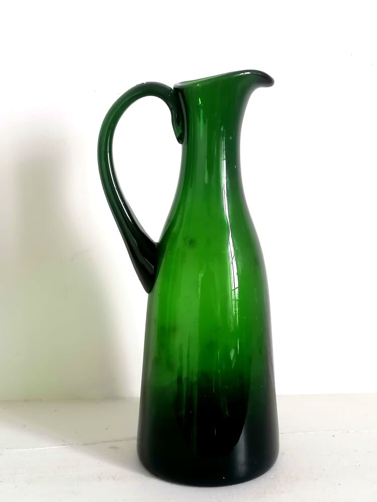 Duo of vintage Empoli glass decanters