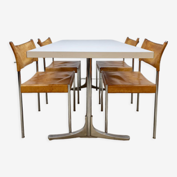 Ensemble de salle à manger, chaises en cuir 'minimalisme'