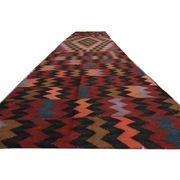 Zig-Zag Kilim Runner Rug, Vintage 1980s Wool Tribal Carpet 298 x 99 cm