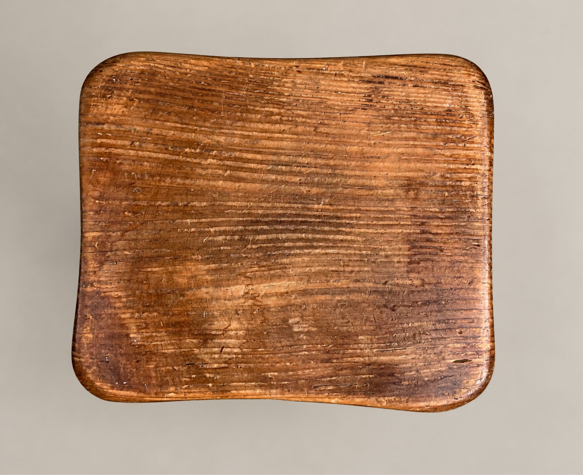 Vintage sculptural solid wood stool, brutalist style.