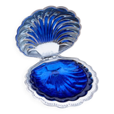 Silver-plated metal and blue glass butter dish