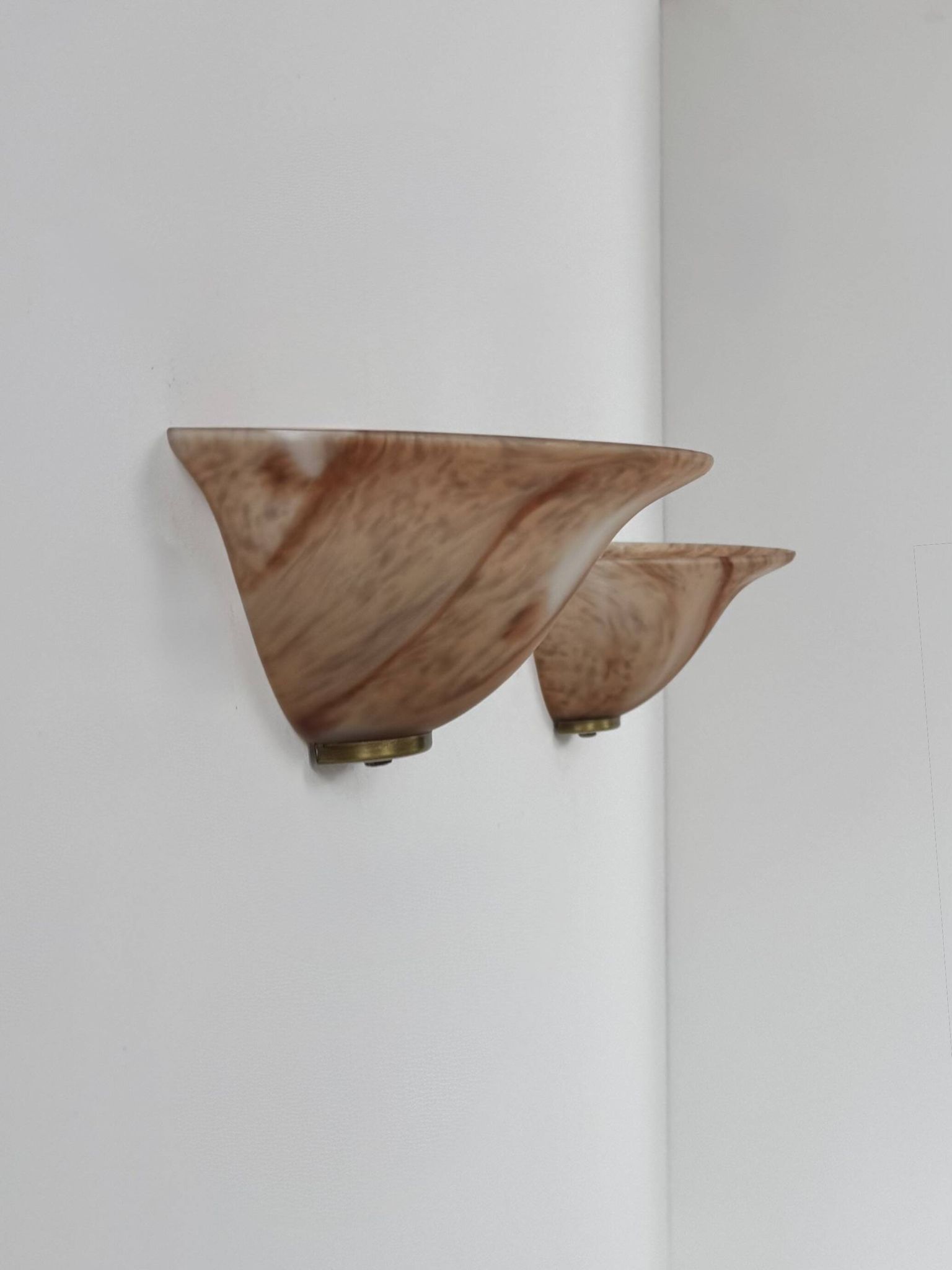 Vintage wall lights, glass and brass, France, 1970.