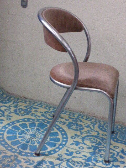 Chair in beige velvet and chrome, curved shape, vintage 1950