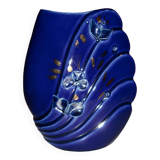 Blue lacquered vase with flowers & applied leaves