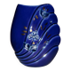 Blue lacquered vase with flowers & applied leaves