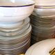 table service art deco limoges porcelain white border blue and gold 61 pieces signed