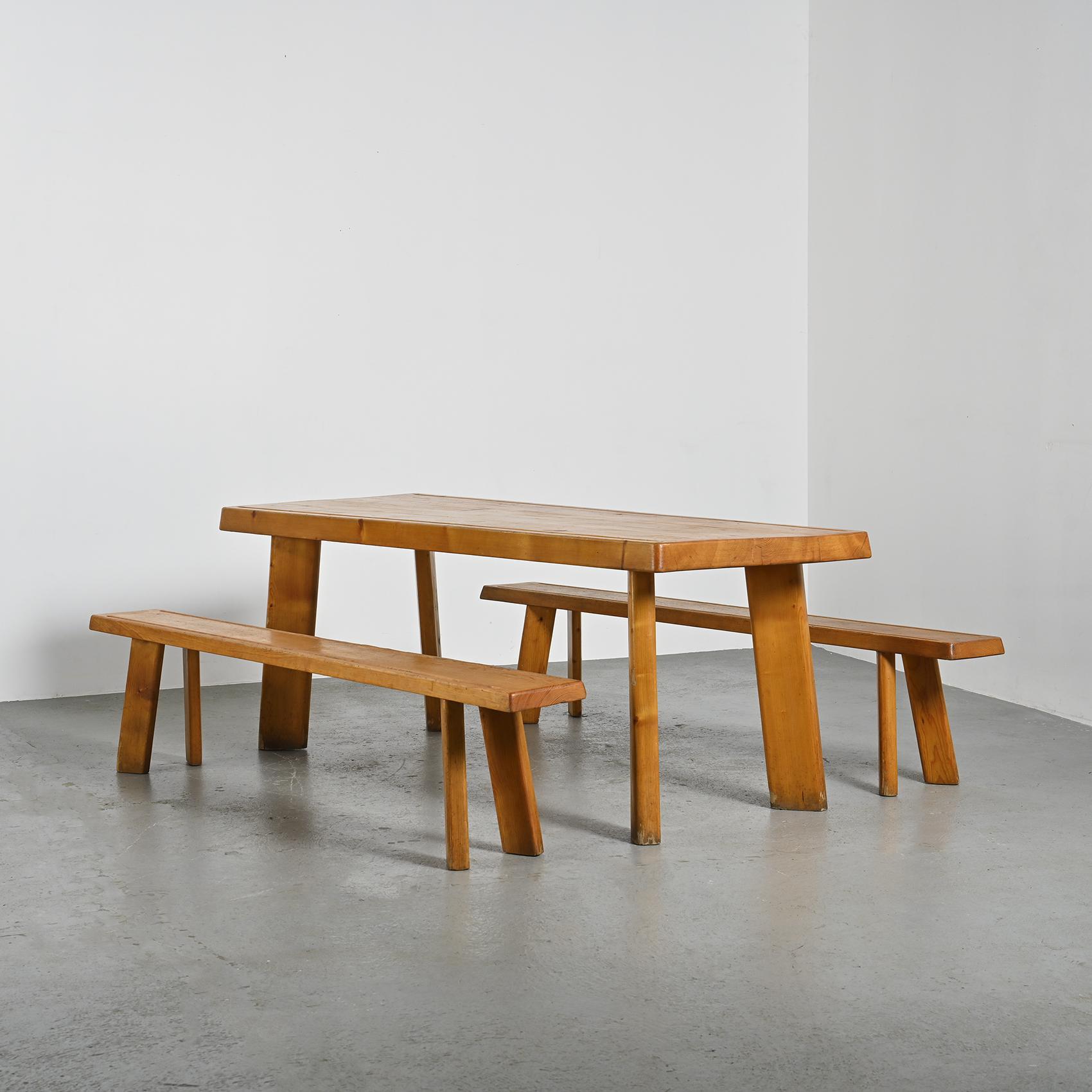 Table et bancs en mélèze par Christian Durupt, vers 1960