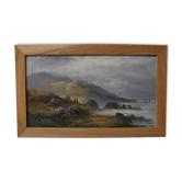 Paysage côtier, huile sur papier, École française, fin du XIXe siècle