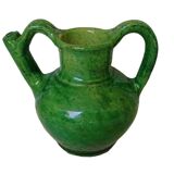 Orjol ou cruche vert antique français en terre cuite émaillée