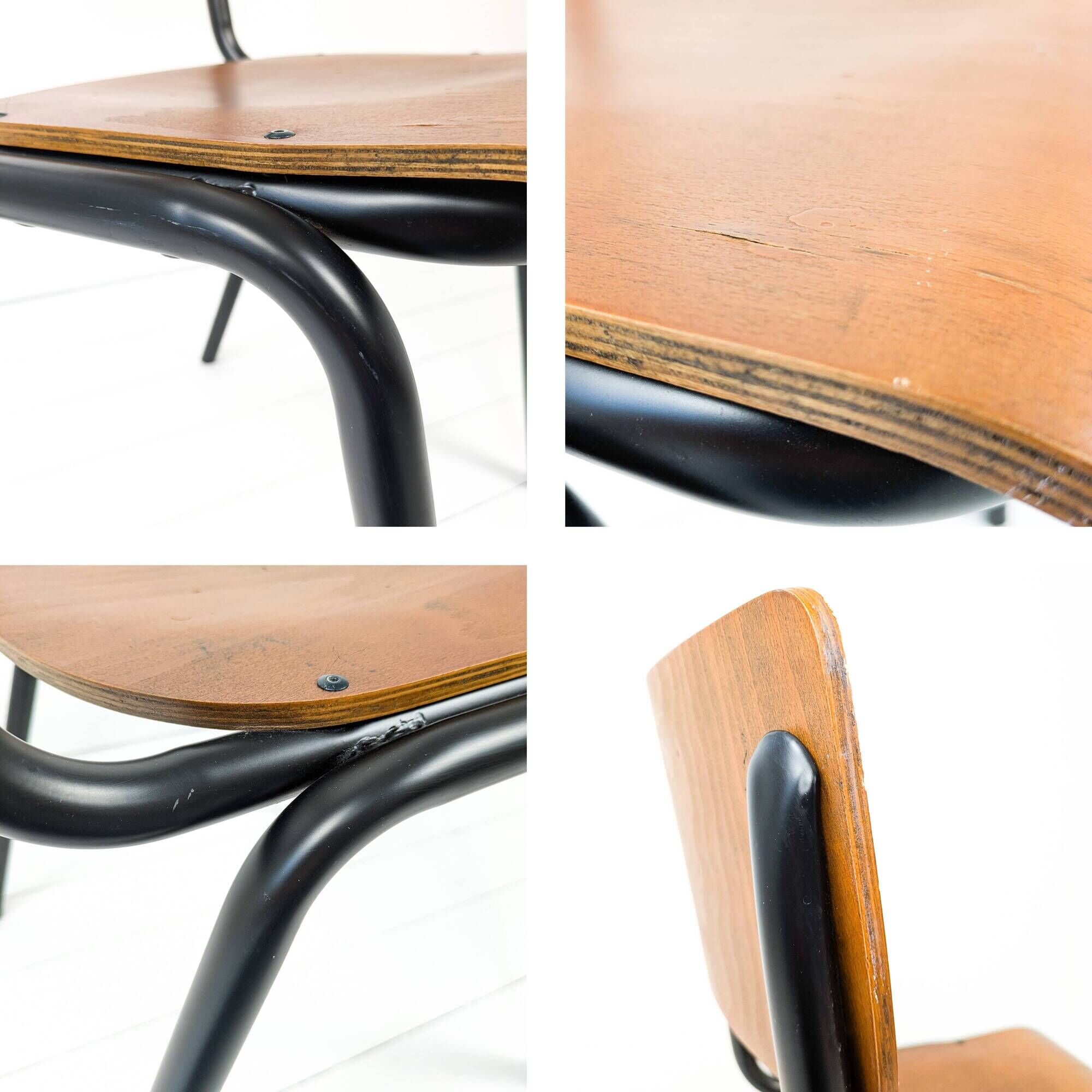 Chaise vintage bois noir métal Chaise d'école Mid Century Chaise de salle à