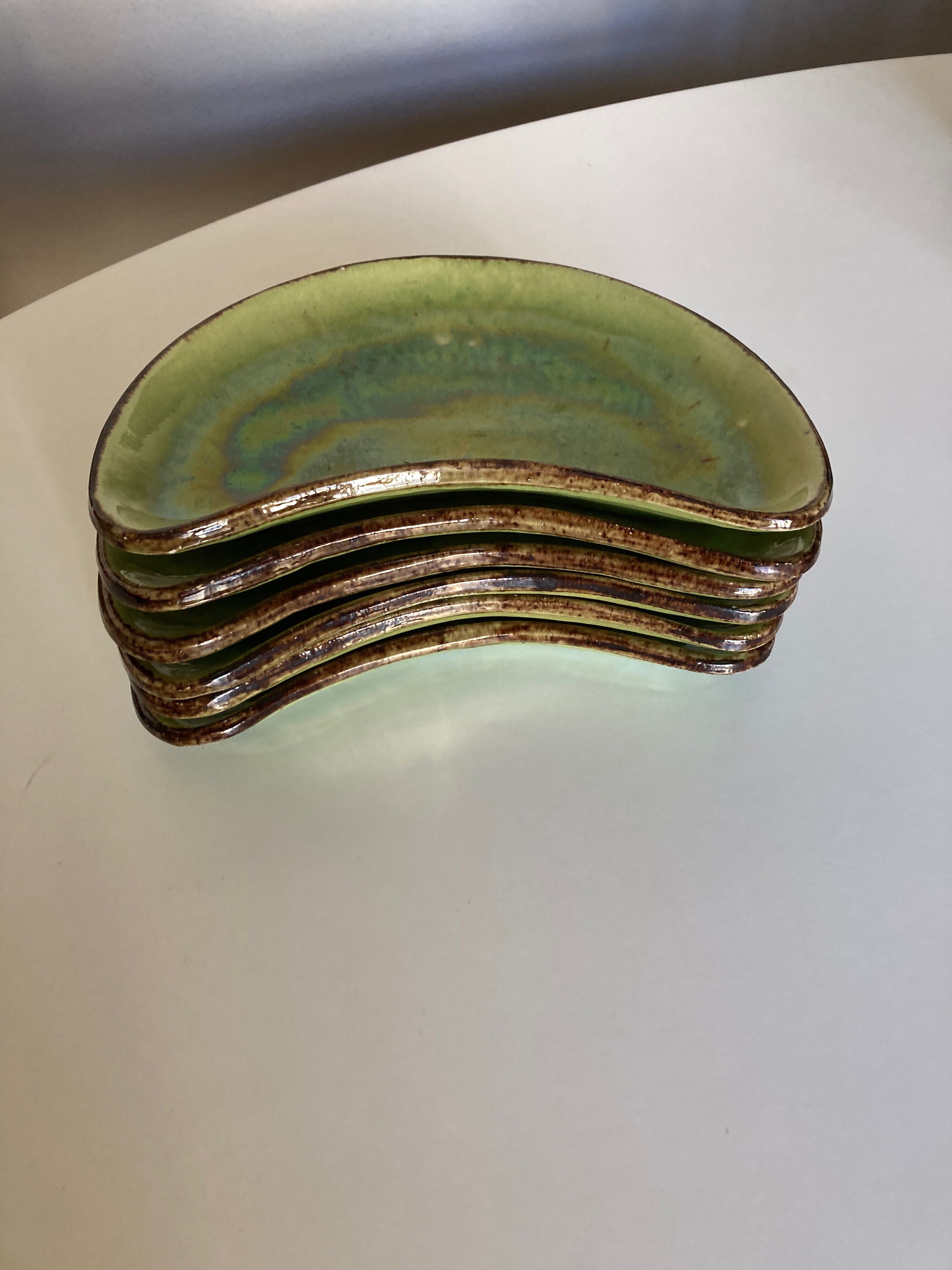 Set of 6 plates of green glazed earth Etienne Noël in Dieulefit 1950