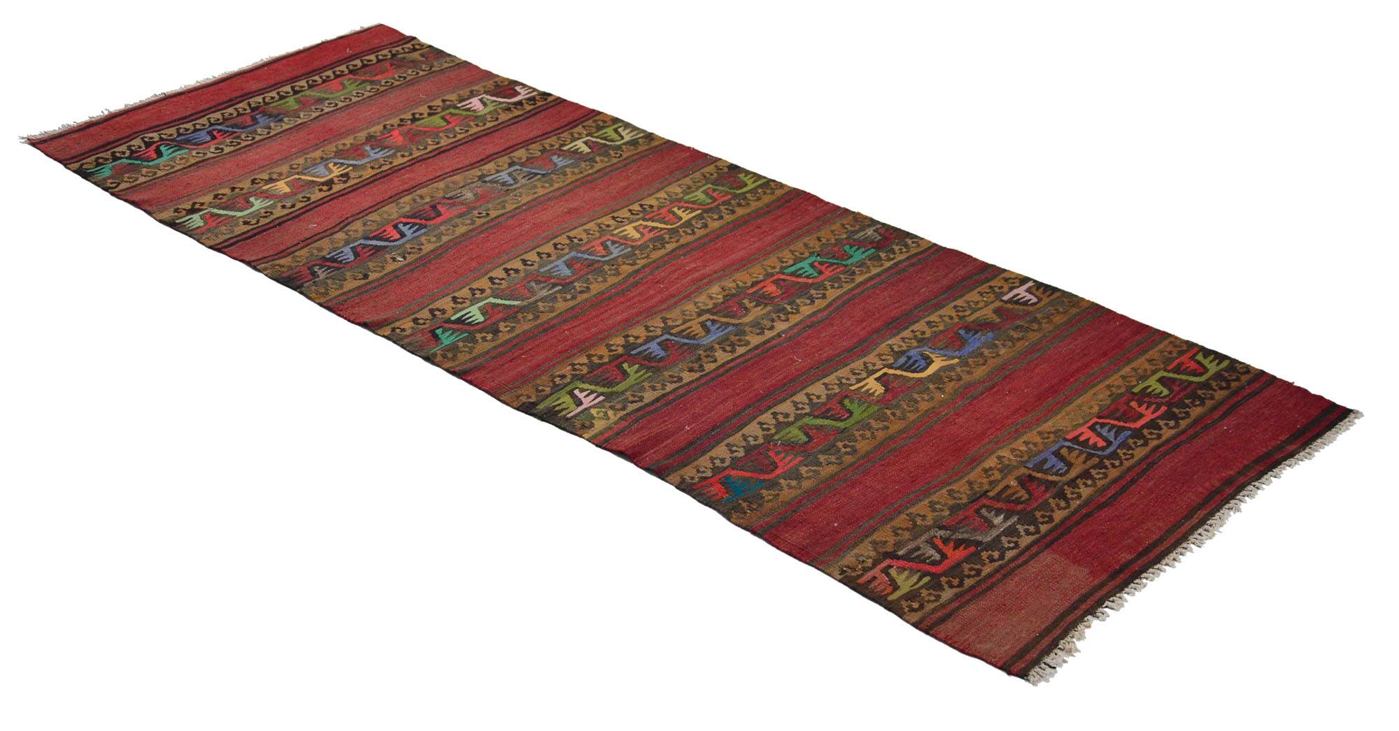 Vintage geometric Oushak kilim runner handmade 272 x 103 cm