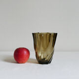 Small vintage geometric Luminarc vase in 1970s smoked glass