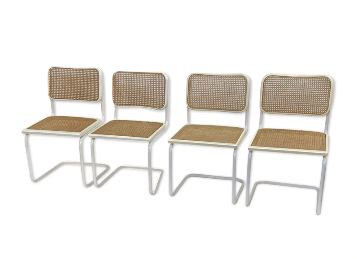 Set of 4 Cesca b32 model chairs in white by Marcel Breuer