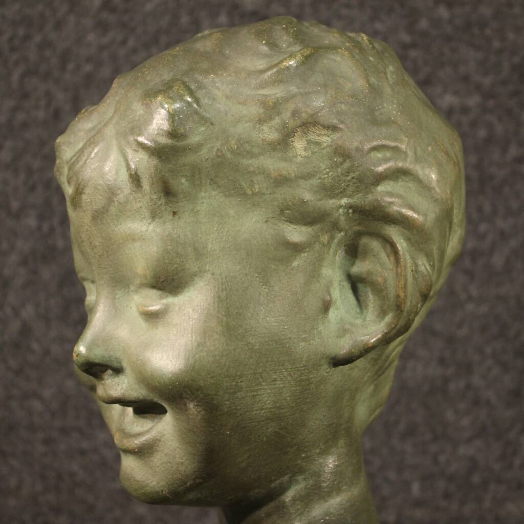 Sculpture in bronze painted terracotta bust of a child