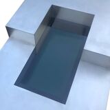 Italian design coffee table in metal and wood with integrated bar, 1970s