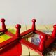 Vintage accordion coat rack in red painted wood