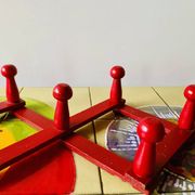 Vintage accordion coat rack in red painted wood