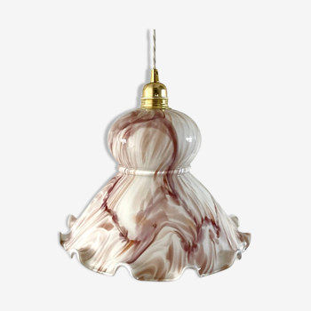 Vintage suspension lamp in marbled opaline electrified to nine