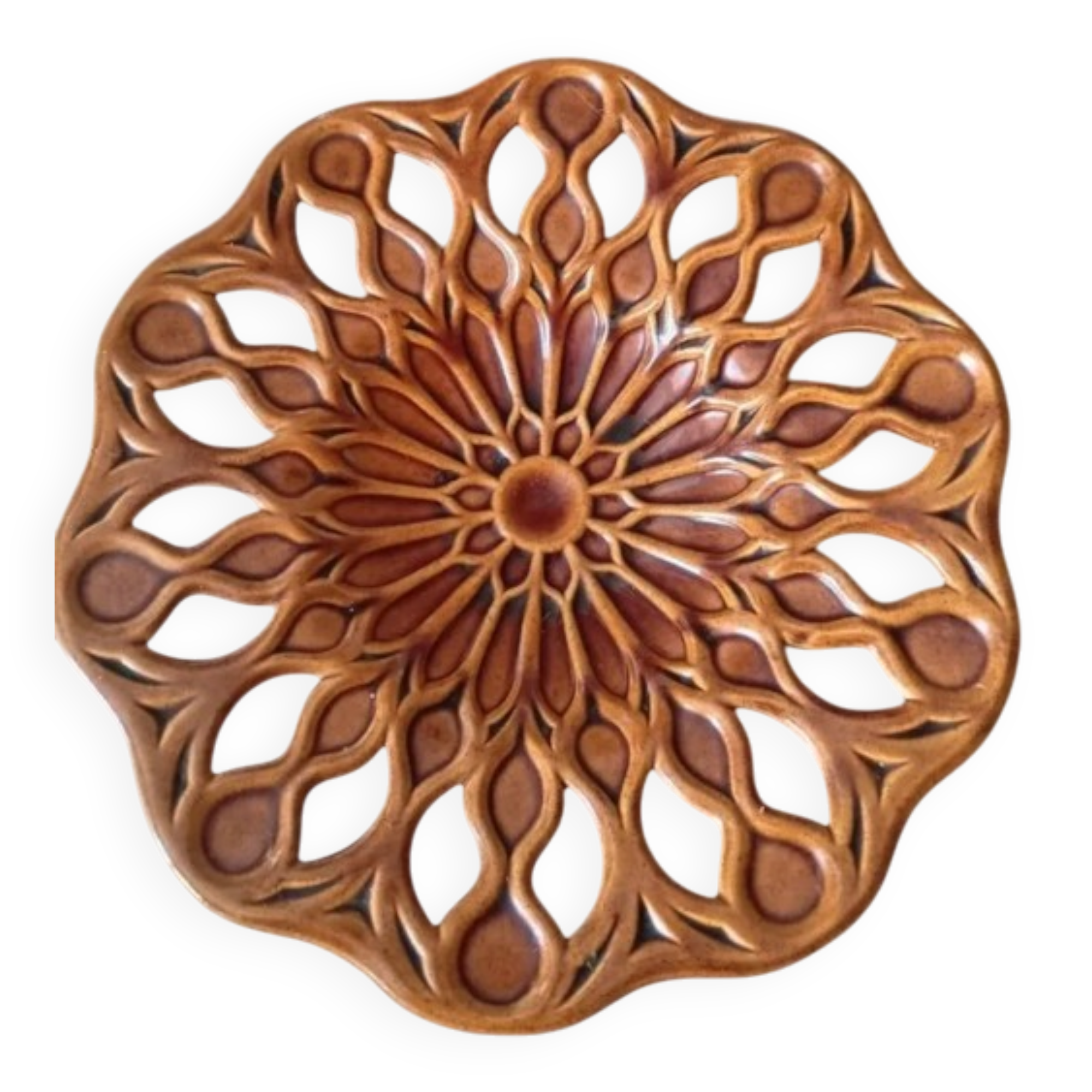 Openwork and glazed ceramic fruit bowl, 1960s-70s.