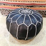 Moroccan pouf in embroidered black leather (without padding)