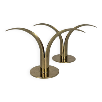 Pair of Lily candlesticks in brass, Ystad Metall, Sweden, design Ivar Ålenius Björk