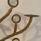 Candelabre en fer forgé et verre XXe