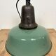 Industrial green enamel factory lamp with cast iron top, 1960s