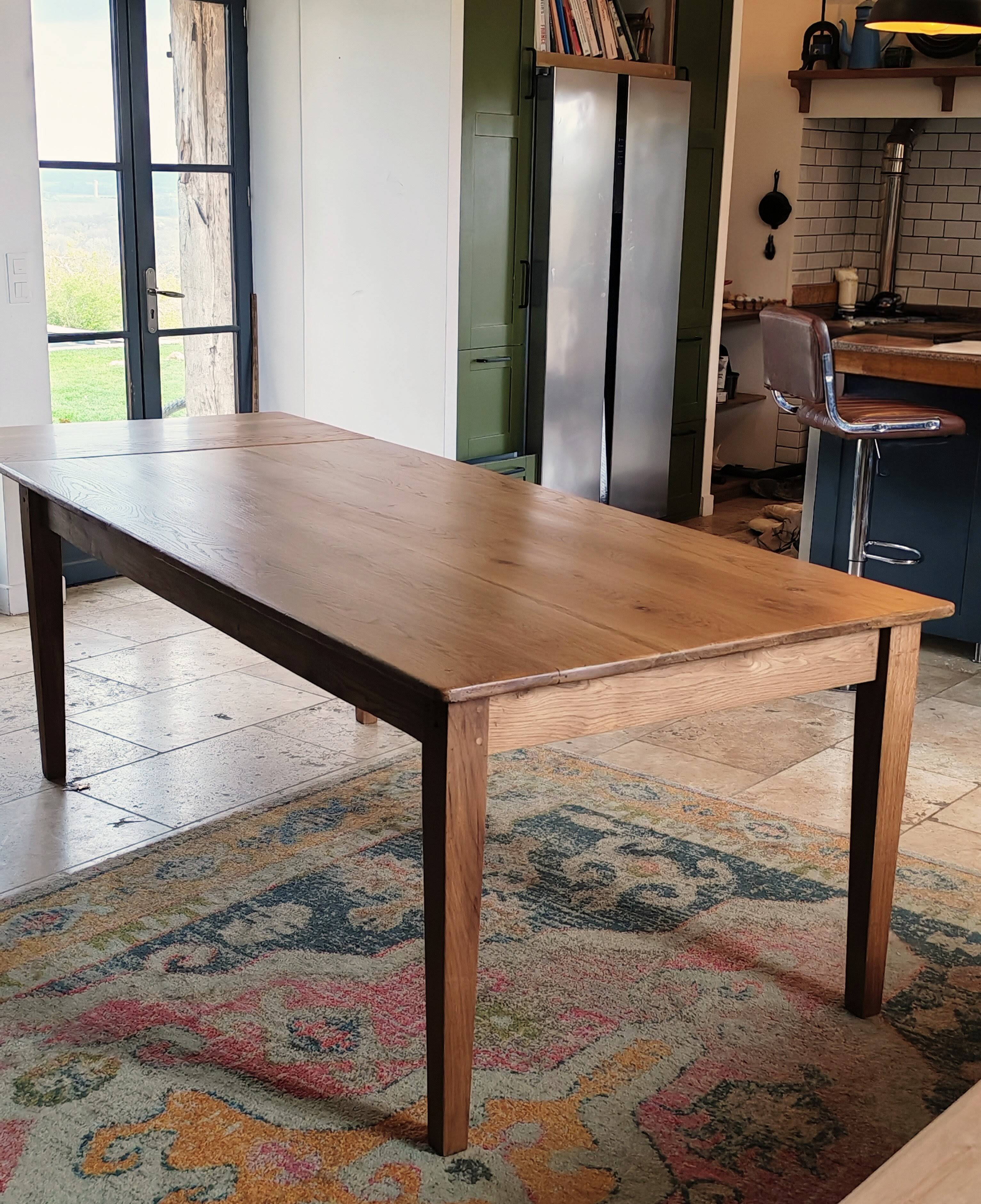 Table de ferme en chêne massif 200x100 avec sa rallonge de 60x100