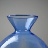 Petit vase globe à pied cristal vintage bicolore bleu et vert