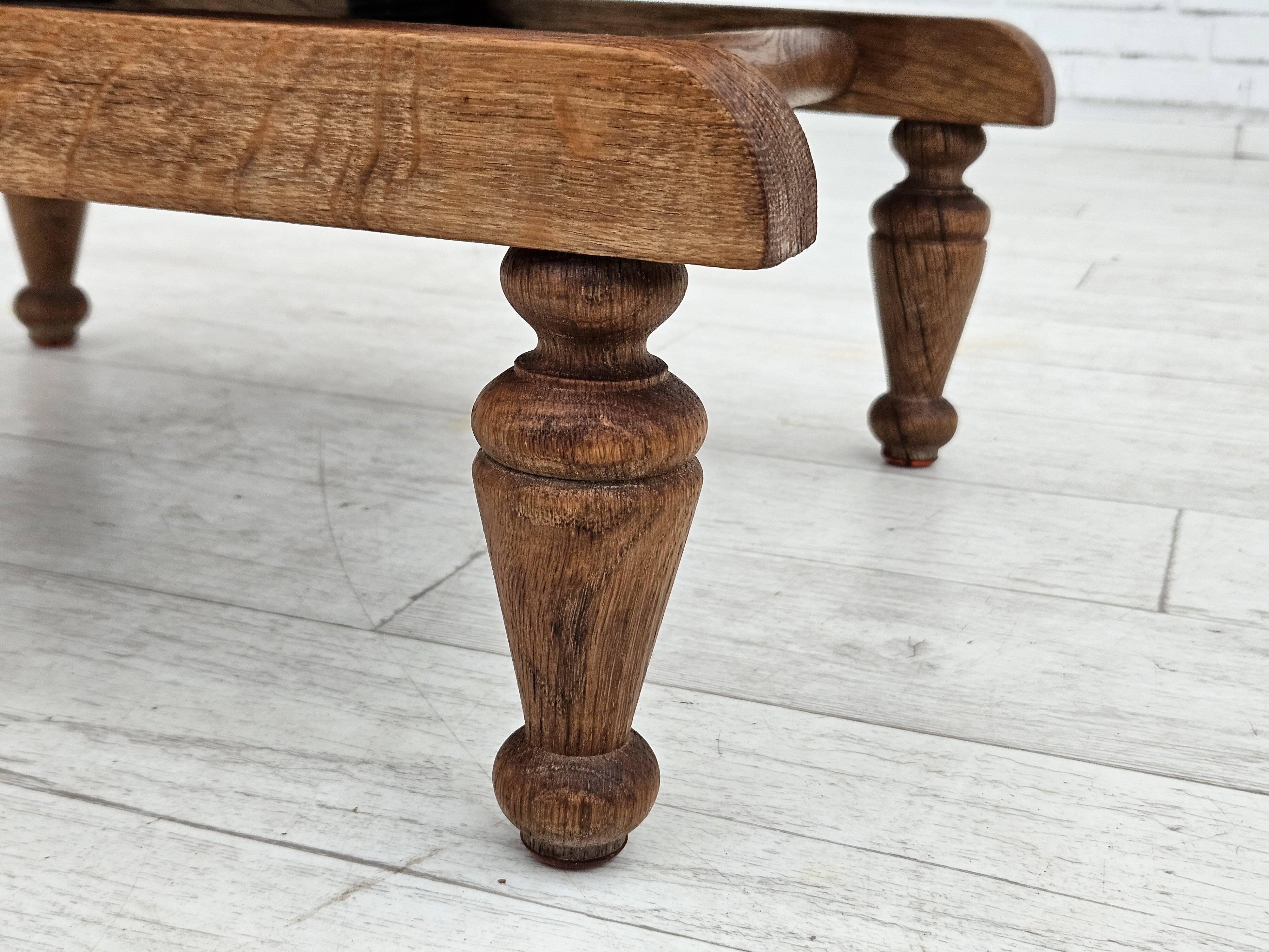 1970s, Danish highback rocking chair, oak wood, furniture wool, original condition.