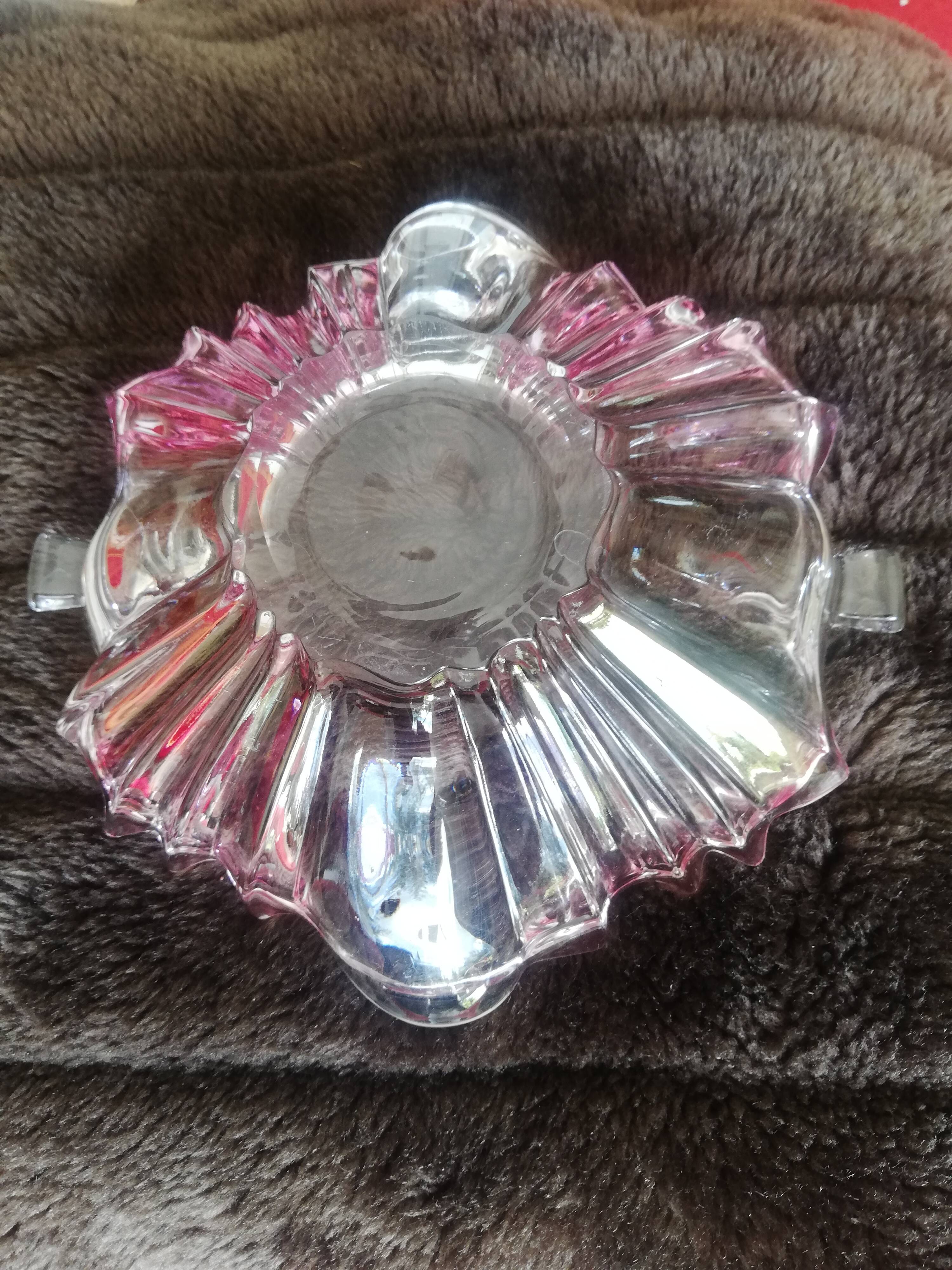 Small pink and transparent crystal cup with two earpieces