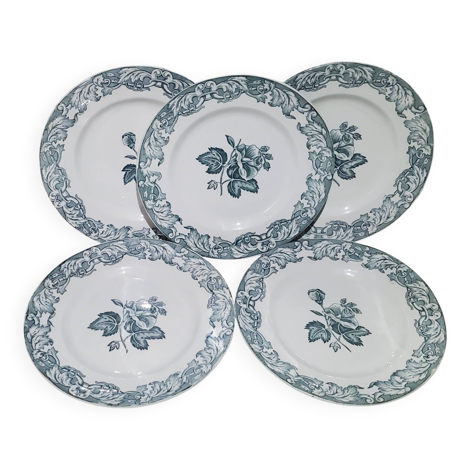 Set of 5 flat plates in St Amand earthenware, Valérie model, Ironstone