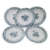 Set of 5 flat plates in St Amand earthenware, Valérie model, Ironstone