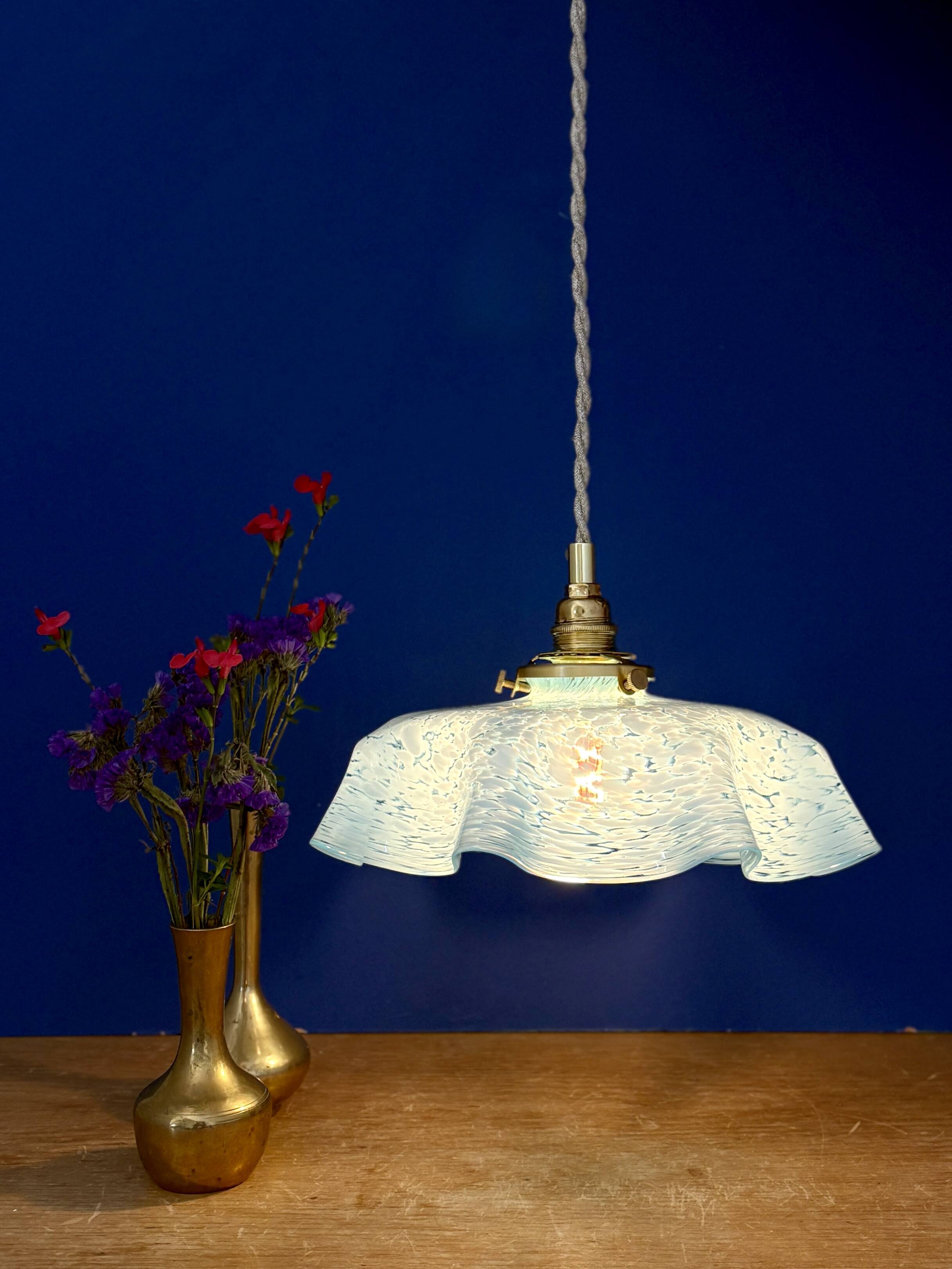 Vintage blue Clichy glass pendant light