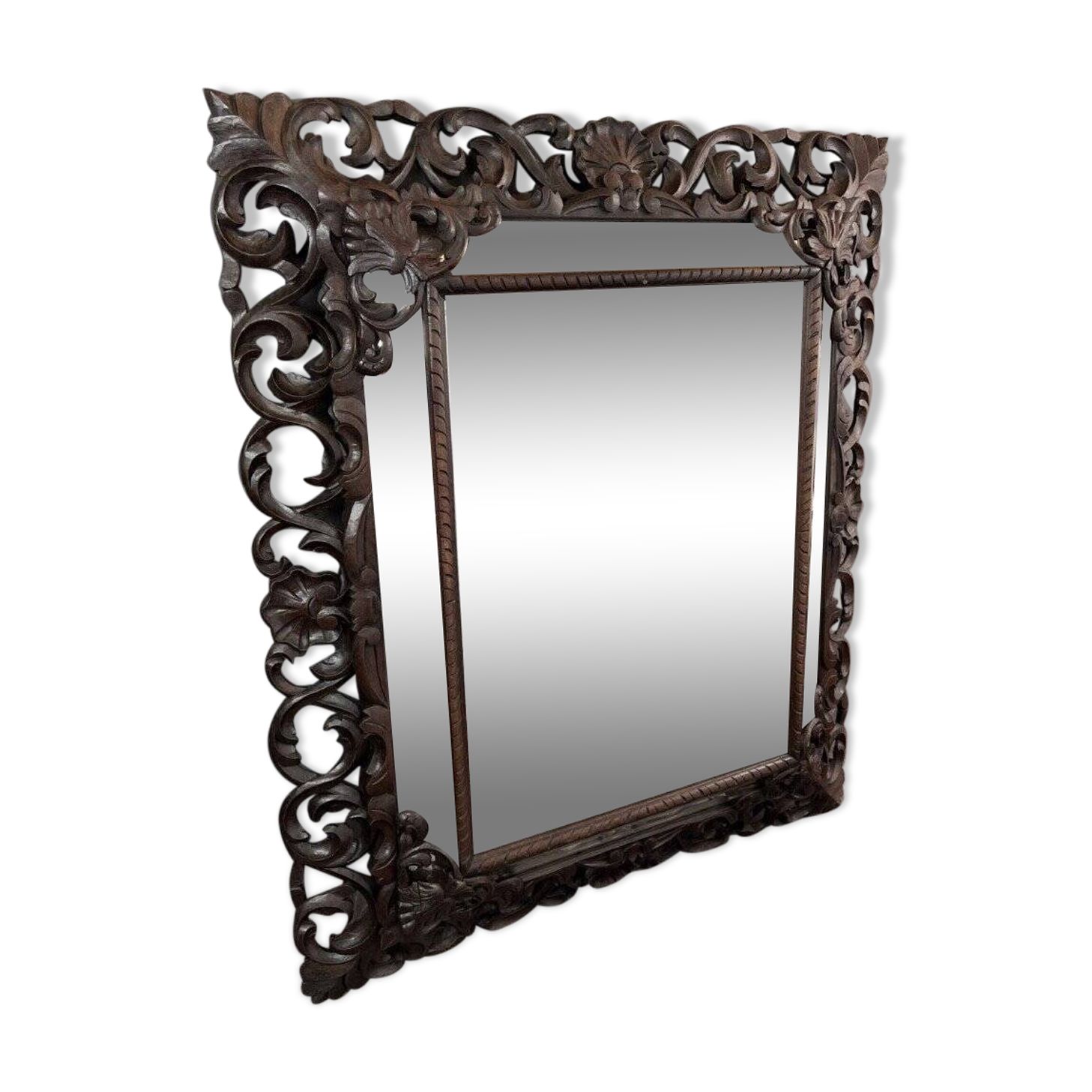 Large carved wooden mirror, baroque style, 19th century