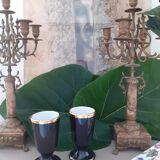 Set of two pretty black and gold mazagrans in Limoges porcelain