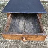 Antique oak farmhouse table with cat bar and 2 end drawers