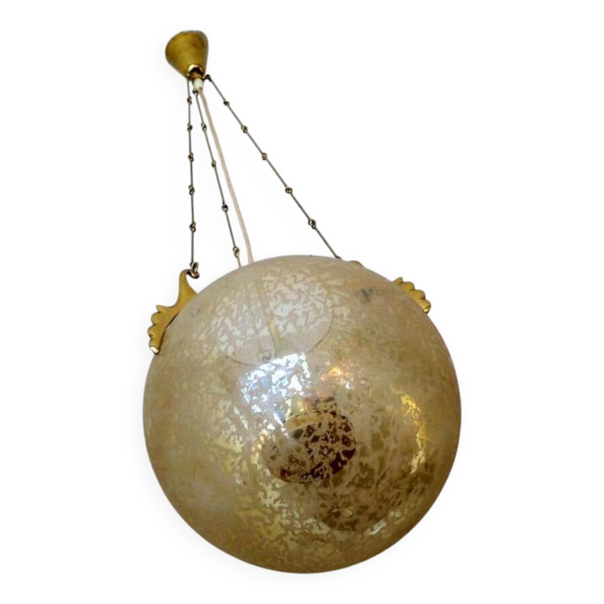 Doria Leuchten frosted glass and brass pendant light, 1970s