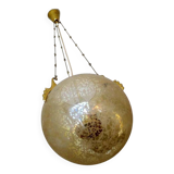 Doria Leuchten frosted glass and brass pendant light, 1970s